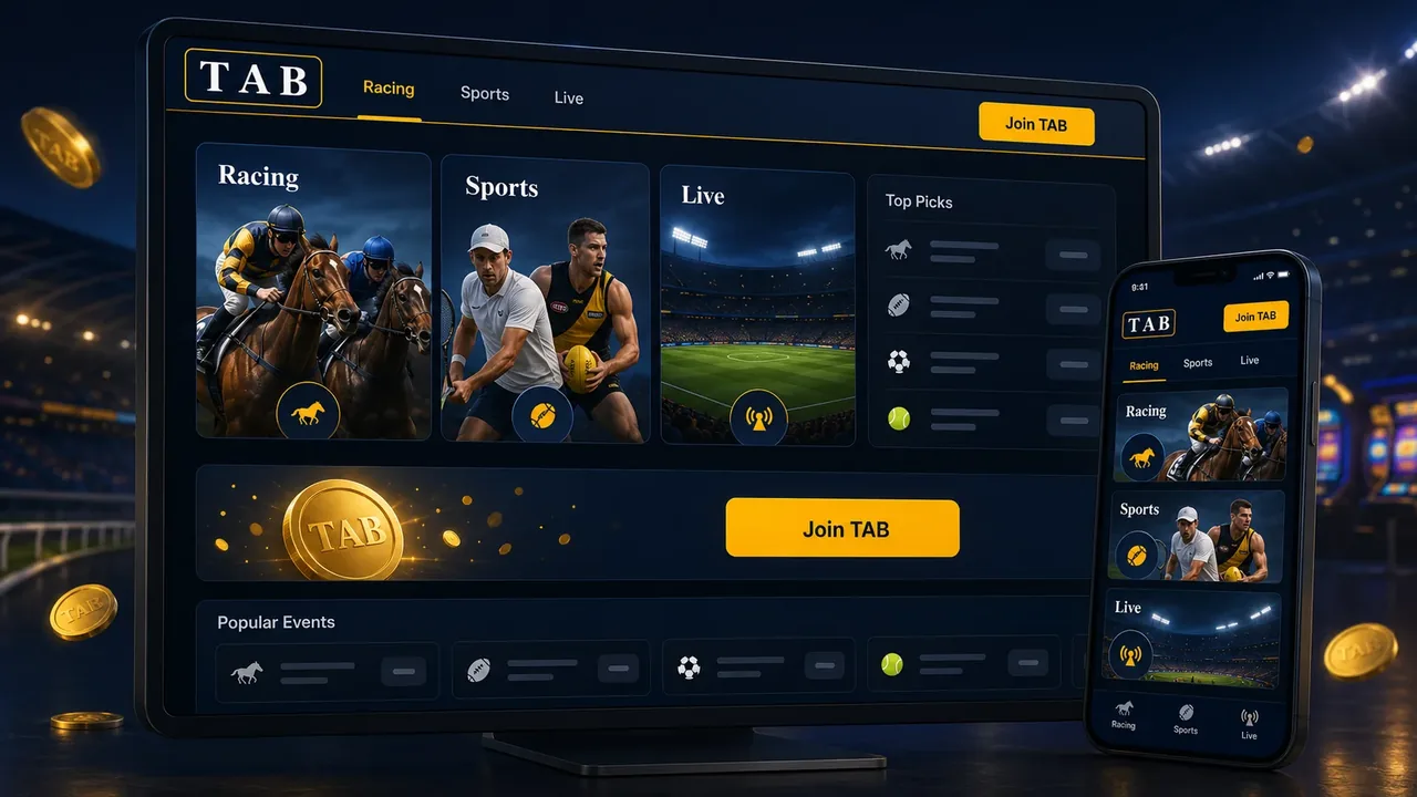 TAB horse racing betting dashboard with live fields and fixed odds on desktop and app